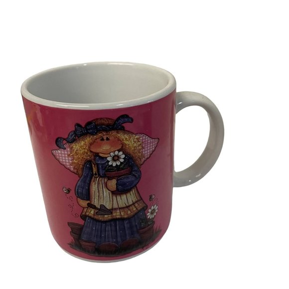 Designpac Mug Cup Country Garden Angel on Pink with Flowers Bees Mindy Cain - Picture 1 of 4